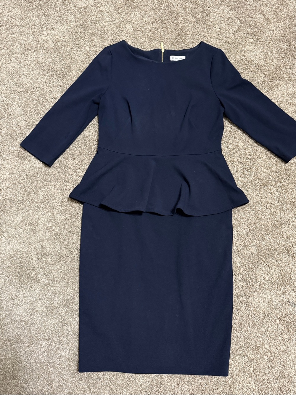 Calvin Klein Navy Peplum Midi Dress